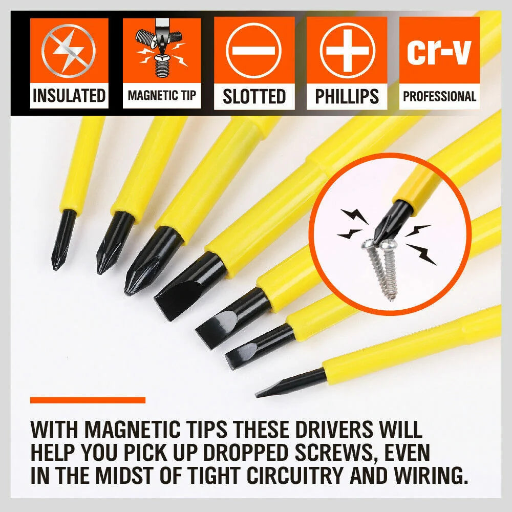 Insulated Screwdriver Set 8Pc Magnetic Slotted Phillips