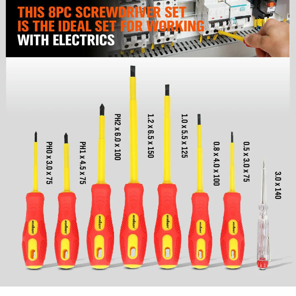 Insulated Screwdriver Set 8Pc Magnetic Slotted Phillips