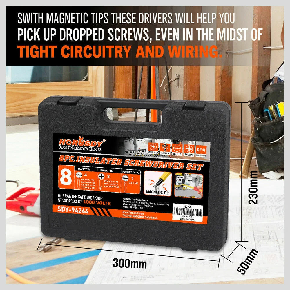 Insulated Screwdriver Set 8Pc Magnetic Slotted Phillips