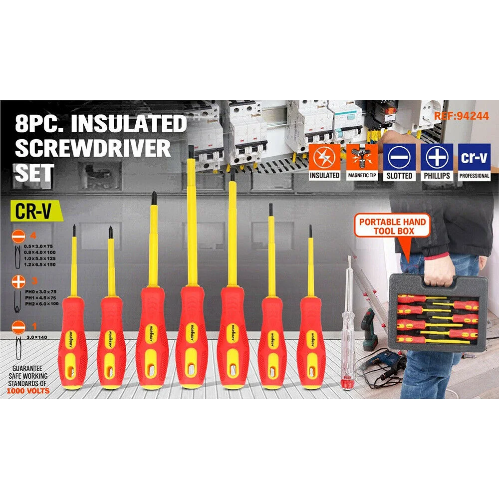 Insulated Screwdriver Set 8Pc Magnetic Slotted Phillips