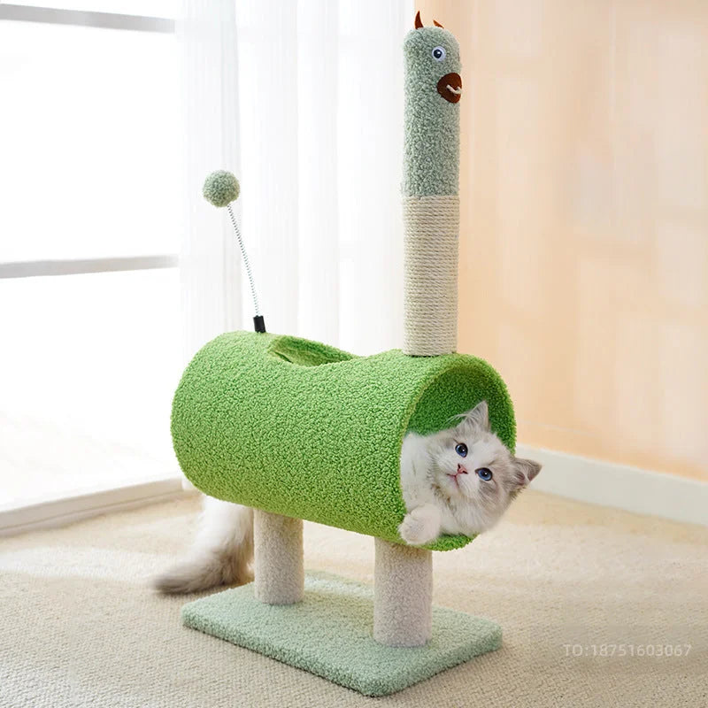 Interactive Cat Tunnel & Scratching Post with Spring Toy