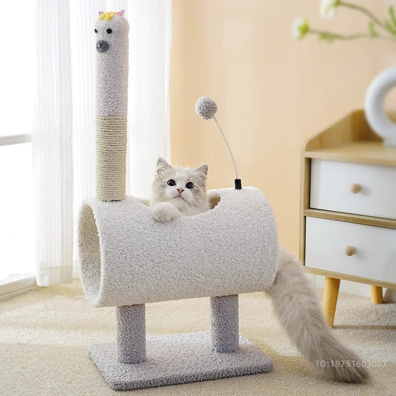Interactive Cat Tunnel & Scratching Post with Spring Toy