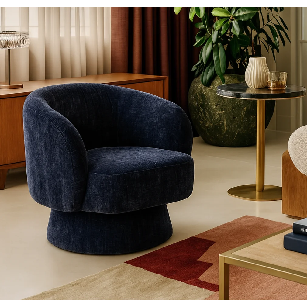 Interior Ave - Celine Swivel Armchair – Chenille Denim Blue