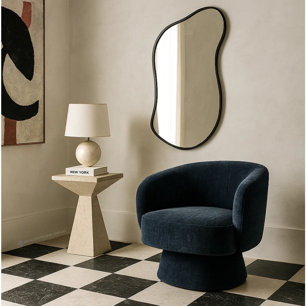 Interior Ave - Celine Swivel Armchair – Chenille Denim Blue