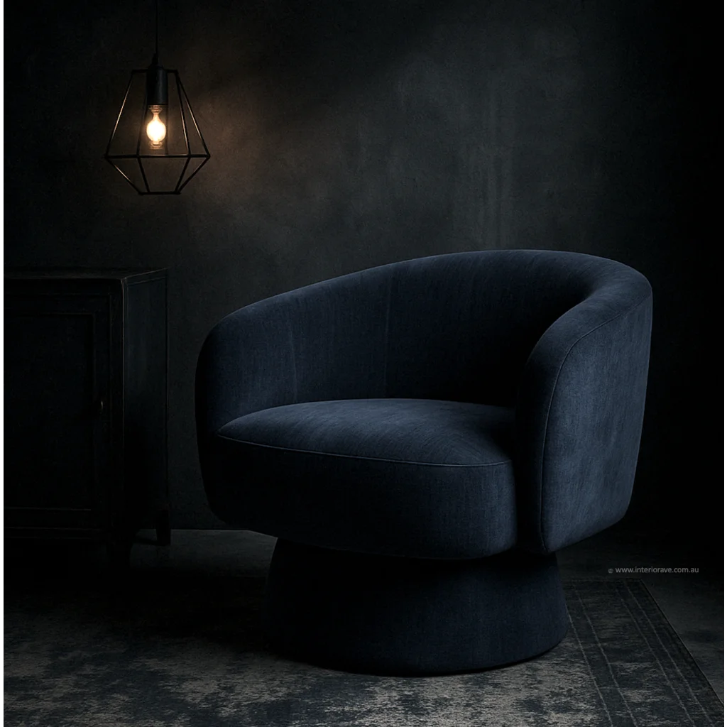 Interior Ave - Celine Swivel Armchair – Chenille Denim Blue