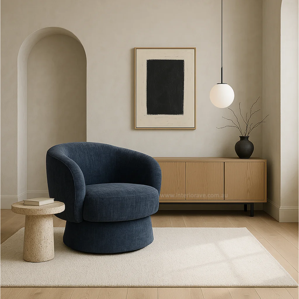 Interior Ave - Celine Swivel Armchair – Chenille Denim Blue