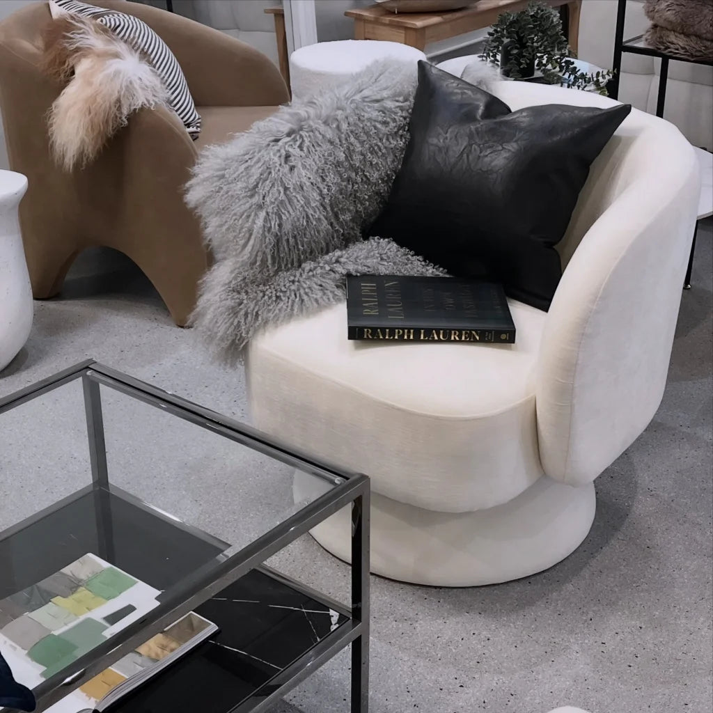 Interior Ave - Celine Swivel Armchair – Chenille Pearl