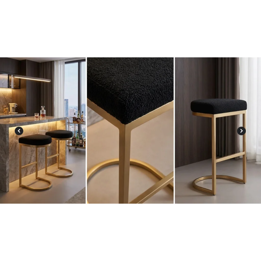 Interior Ave - Royale Black Boucle Kitchen Bar Stool