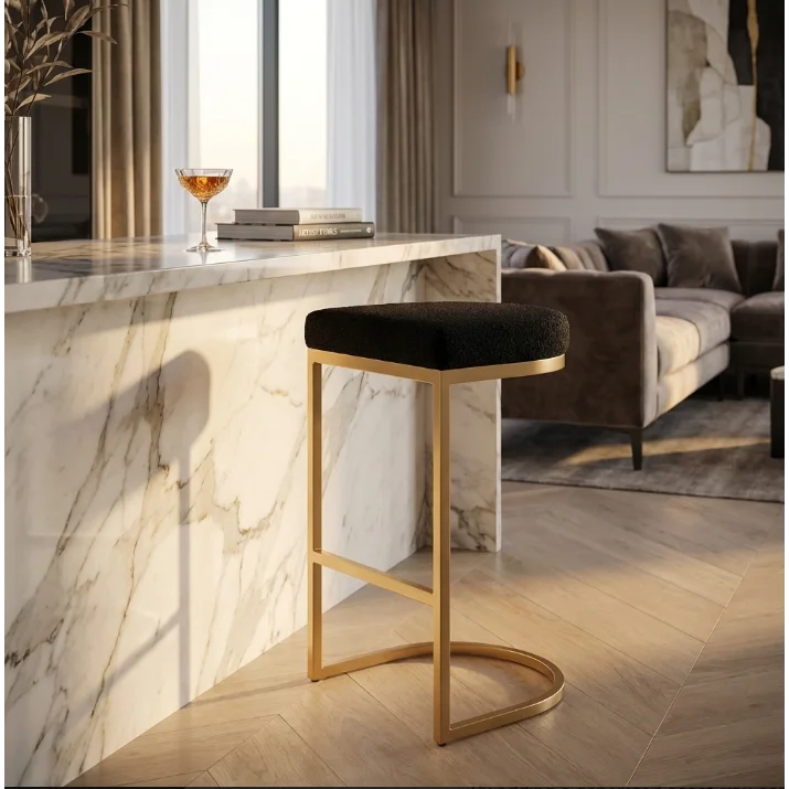 Interior Ave - Royale Black Boucle Kitchen Bar Stool