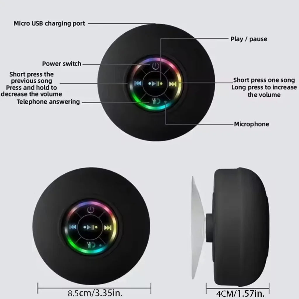 Shower Speaker Suction Cup LED Lights Hands Waterproof Bluetooth