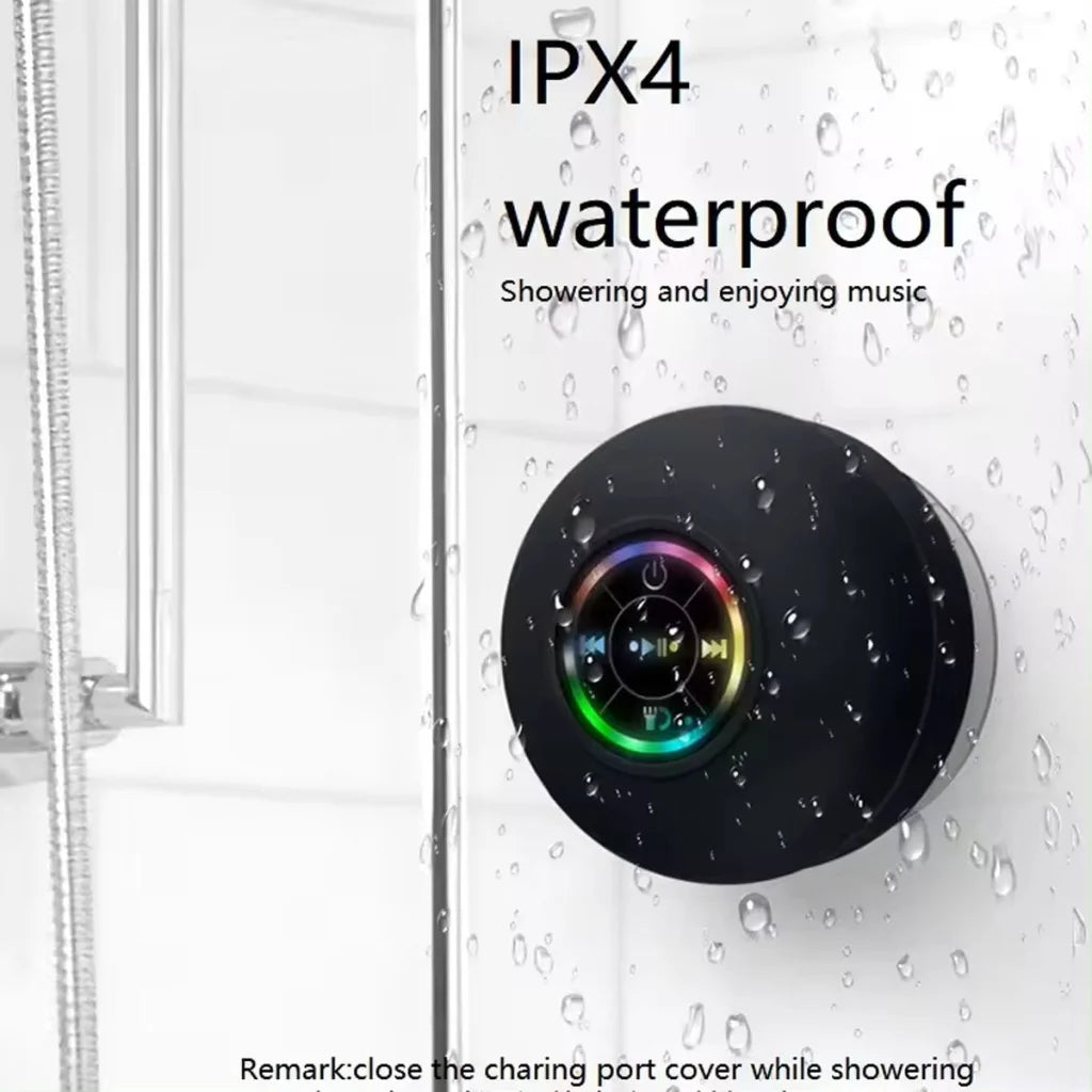 Waterproof Bluetooth Shower Speaker Suction with Cup LED Lights Hands Free