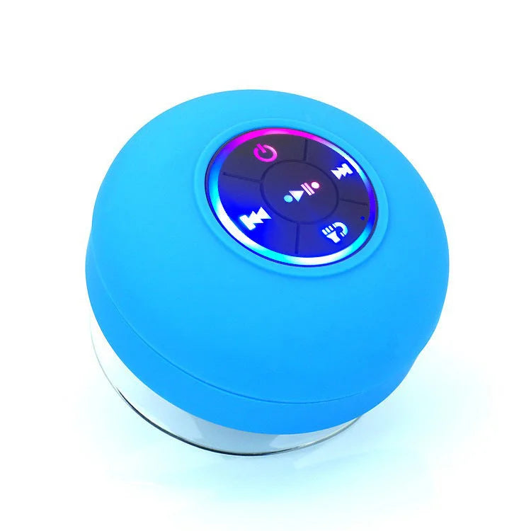 Blue Waterproof Bluetooth Shower Speaker Suction Cup LED Lights Hands Free Calling