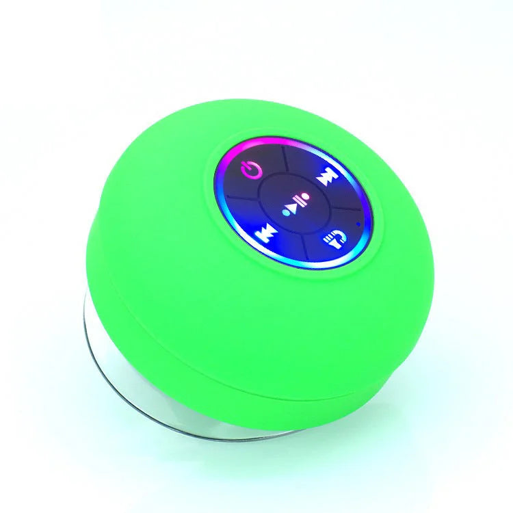 Green Waterproof Bluetooth Shower Speaker Suction Cup LED Lights Hands Free Calling