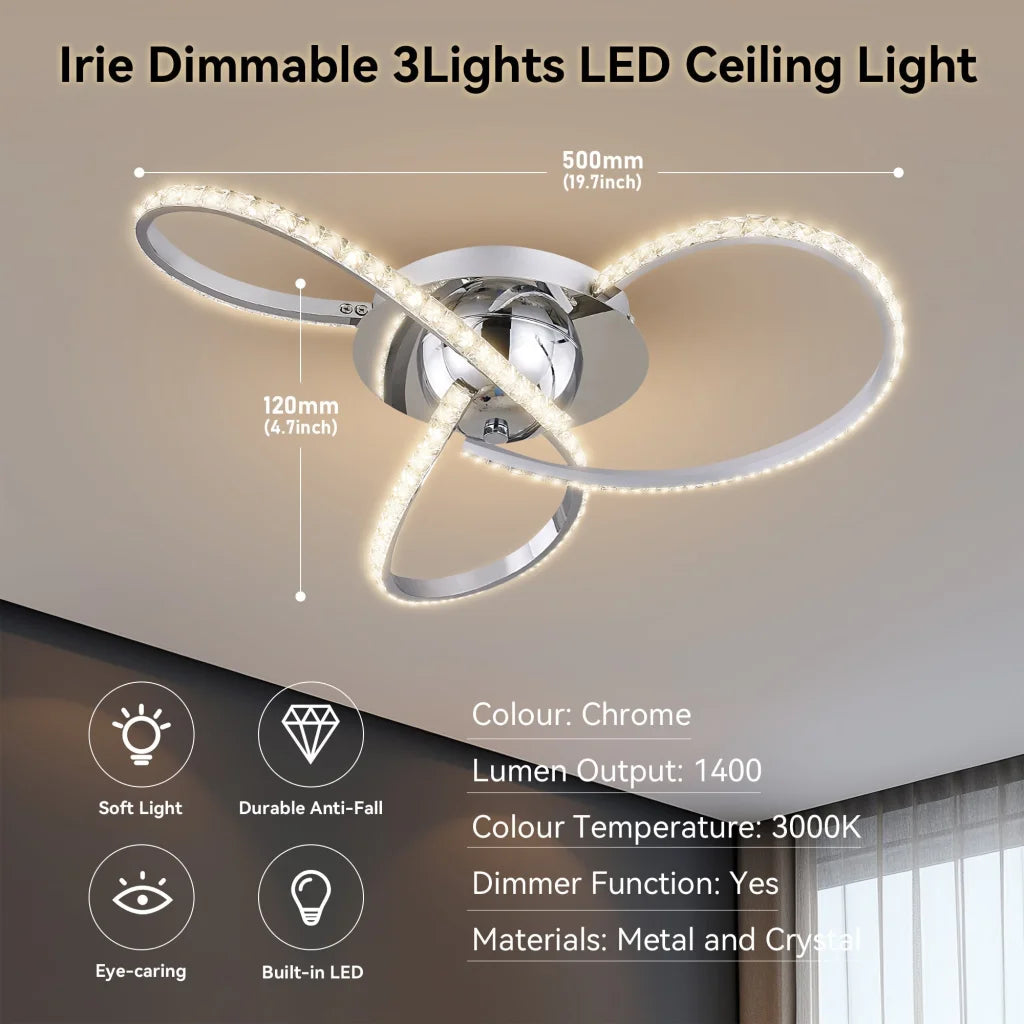 Irie Dimmable 3 Lights LED Ceiling Light - Chrome - Home &