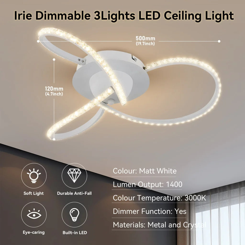 Irie Dimmable 3 Lights LED Ceiling Light - White - Home &