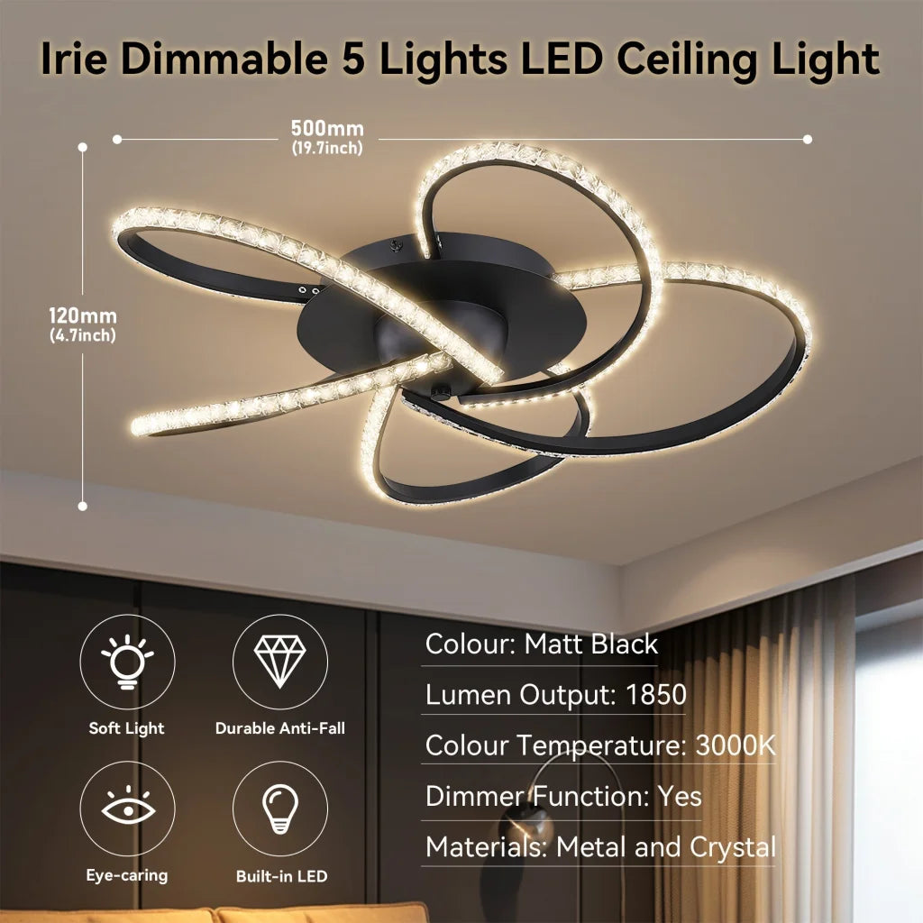 Irie Dimmable 5 Lights LED Ceiling Light - Black - Home &