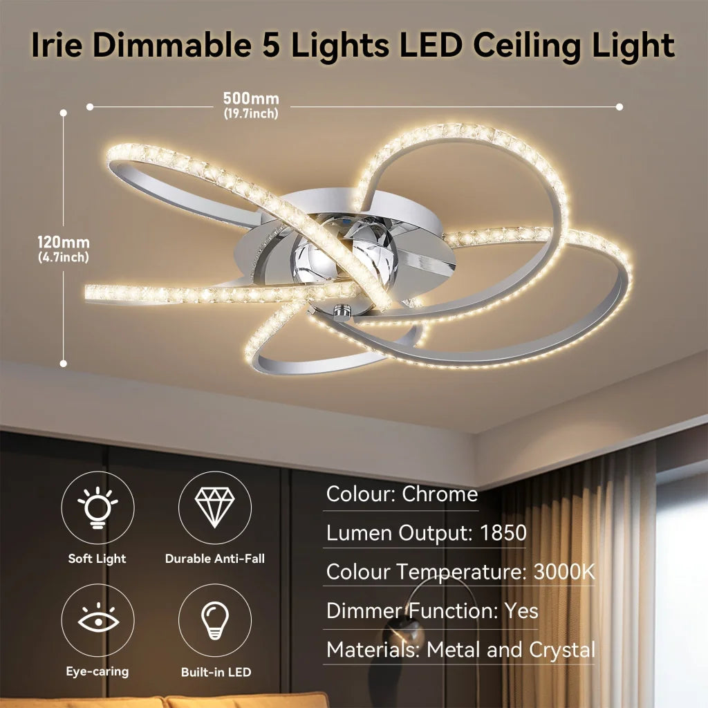Irie Dimmable 5 Lights LED Ceiling Light - Chrome - Home &
