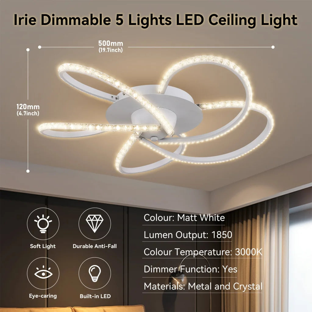 Irie Dimmable 5 Lights LED Ceiling Light - White - Home &