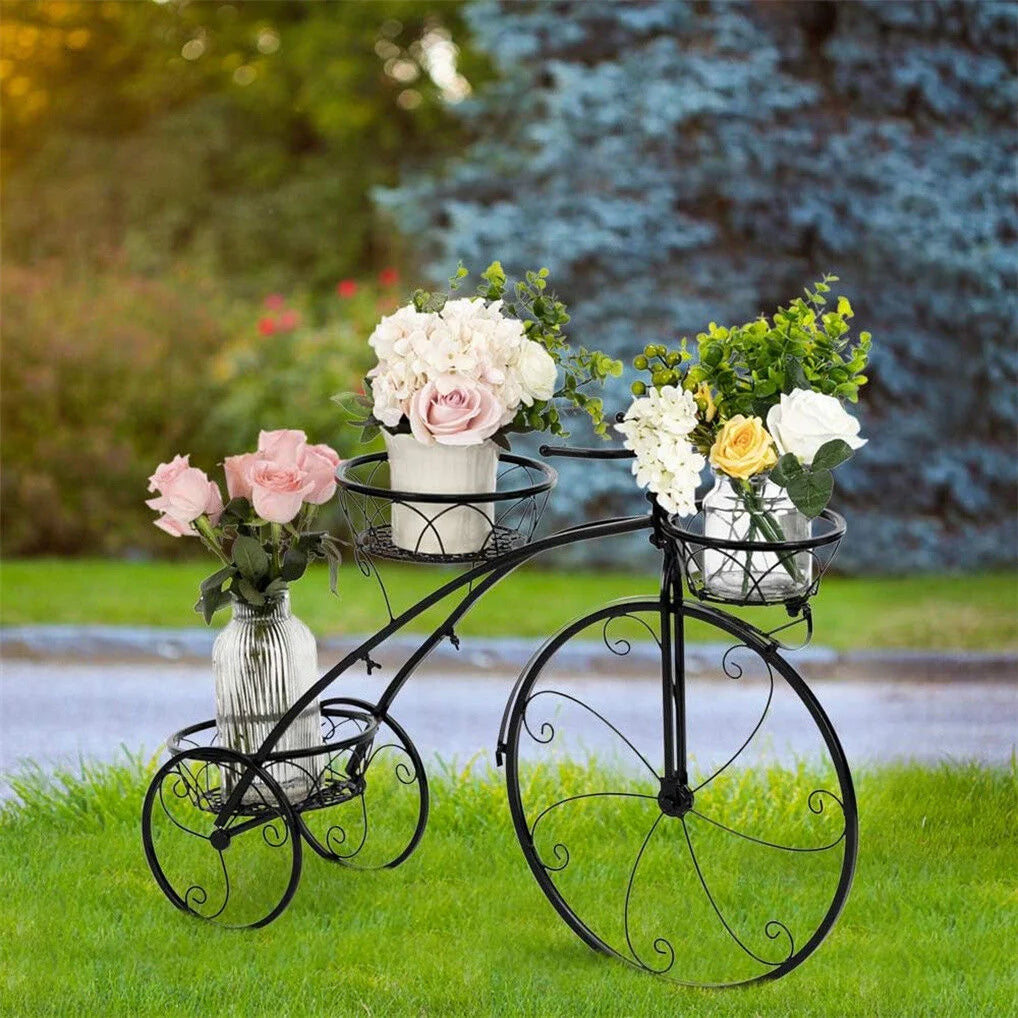 Iron Tricycle Plant Stand Pot Holder Black Solid Pattern