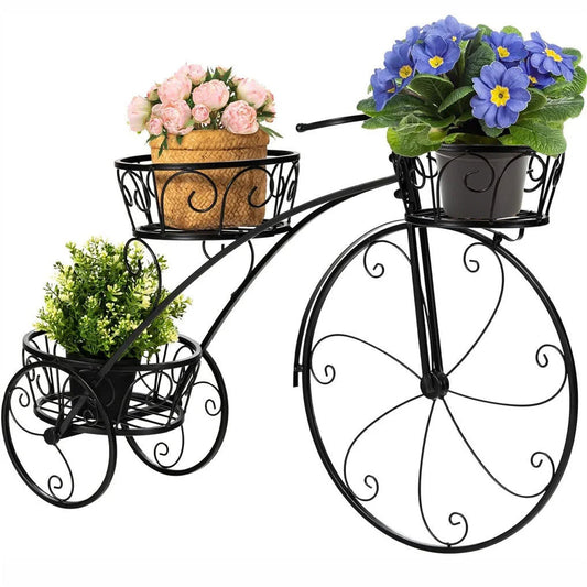 Iron Tricycle Plant Stand Pot Holder Black Solid Pattern