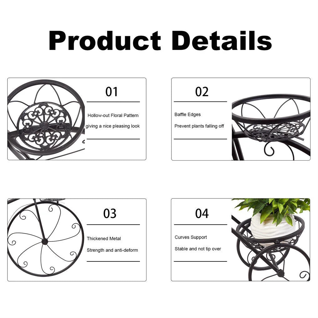 Iron Tricycle Plant Stand Pot Holder Black Solid Pattern