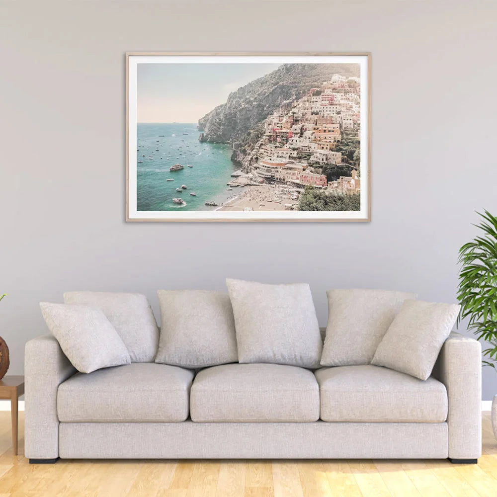 Italy Amalfi Coast Wall Art Canvas 90cmx135cm Wood Frame