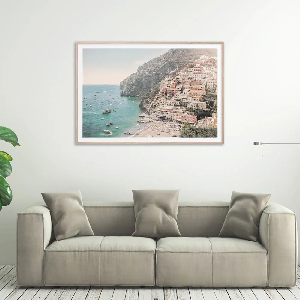 Italy Amalfi Coast Wall Art Canvas 90cmx135cm Wood Frame