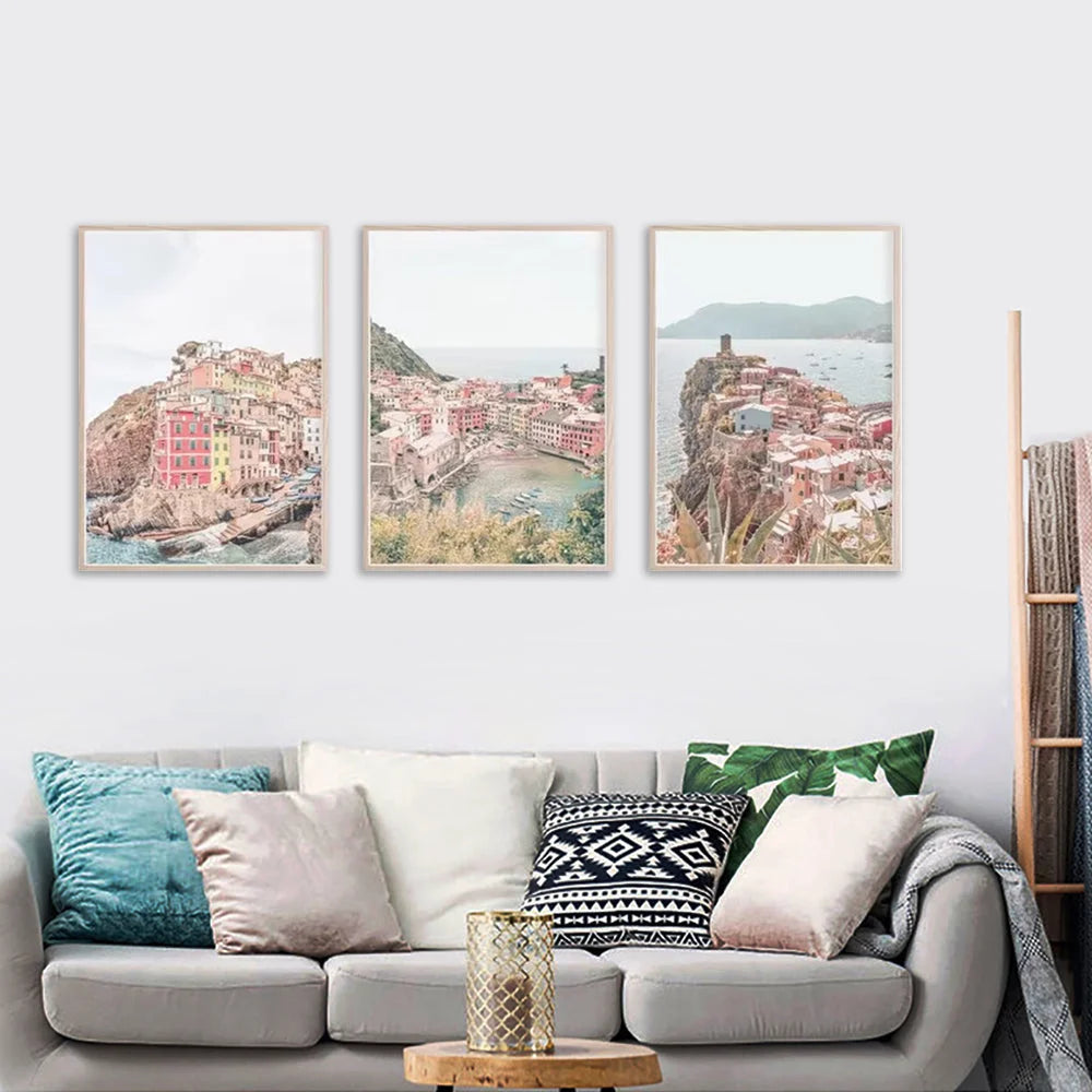Italy Cinque Terre Wall Art Canvas 70cmx100cm 3 Sets Wood