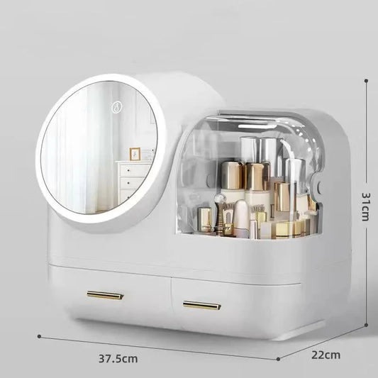 Ivory White LED Vanity Makeup Organizer with Partition