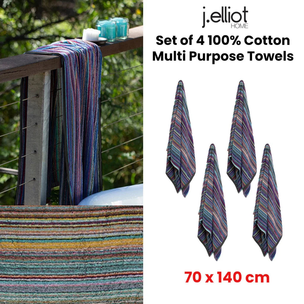 J Elliot Home Multi-Purpose Towels Set of 4 100% Cotton