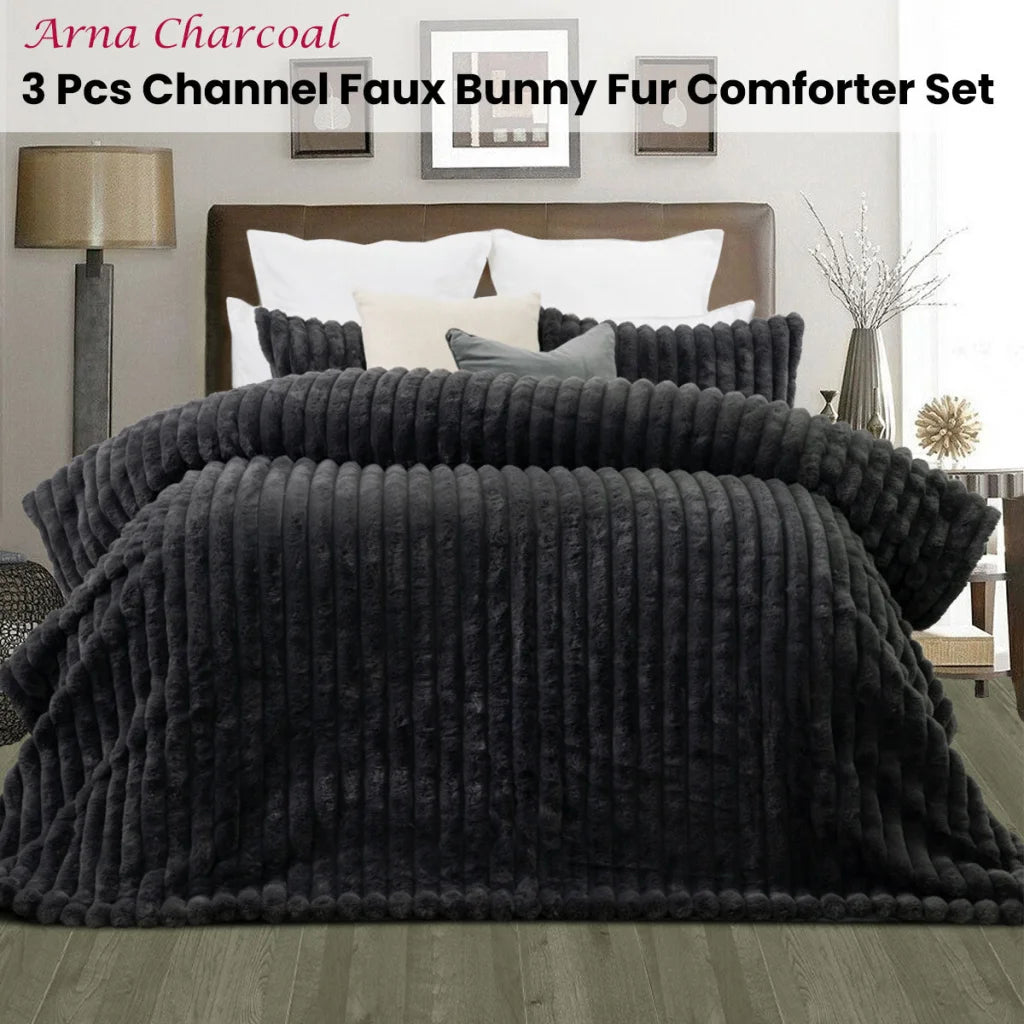 Jane Barrington Arna Charcoal 3-Piece Channel Faux Bunny