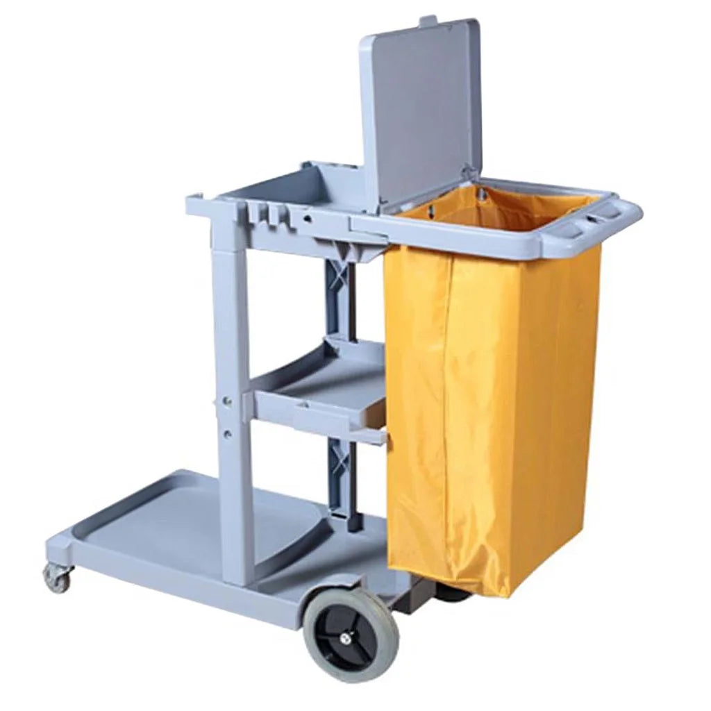 Janitor Cleaning Cart Premium 3-Tier Multifunction Waste Trolley with Waterproof Bag and Lid