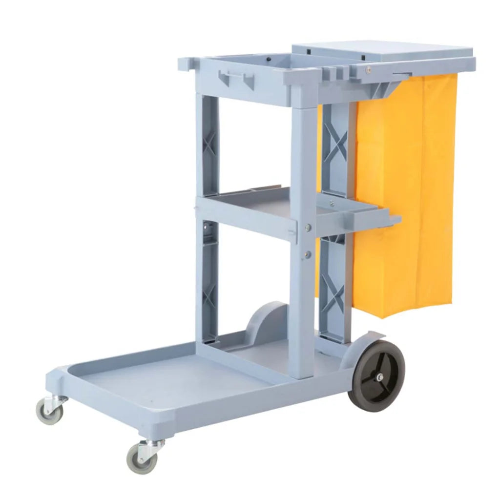 Janitor Cleaning Cart Premium 3-Tier Multifunction Waste Trolley with Waterproof Bag and Lid