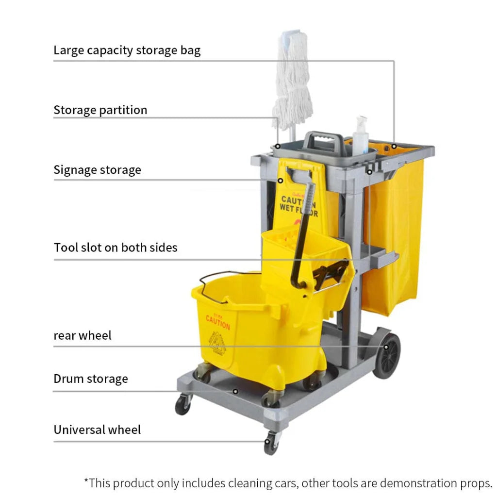 Janitor Cleaning Cart Premium 3-Tier Multifunction Waste Trolley with Waterproof Bag