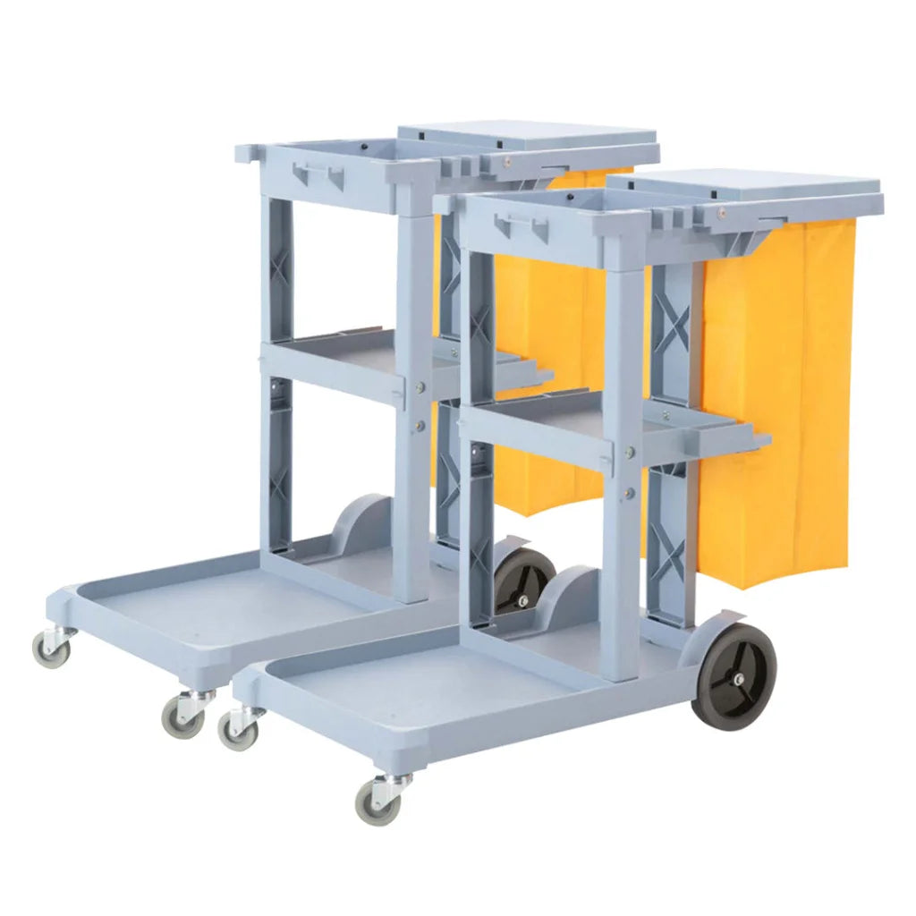 Janitor Cleaning Waste Cart 2X 3 Tier Multifunction Trolley with Waterproof Bag and Lid