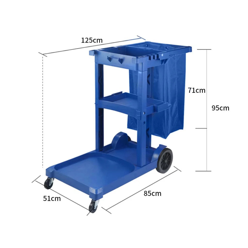 Janitor Cleaning Waste Cart 2X 3 Tier Multifunction Trolley with Waterproof Bag Blue