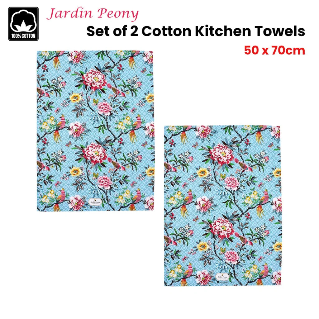 Jardin Peony Cotton Kitchen Tea Towels Set of 2 - 50x70cm