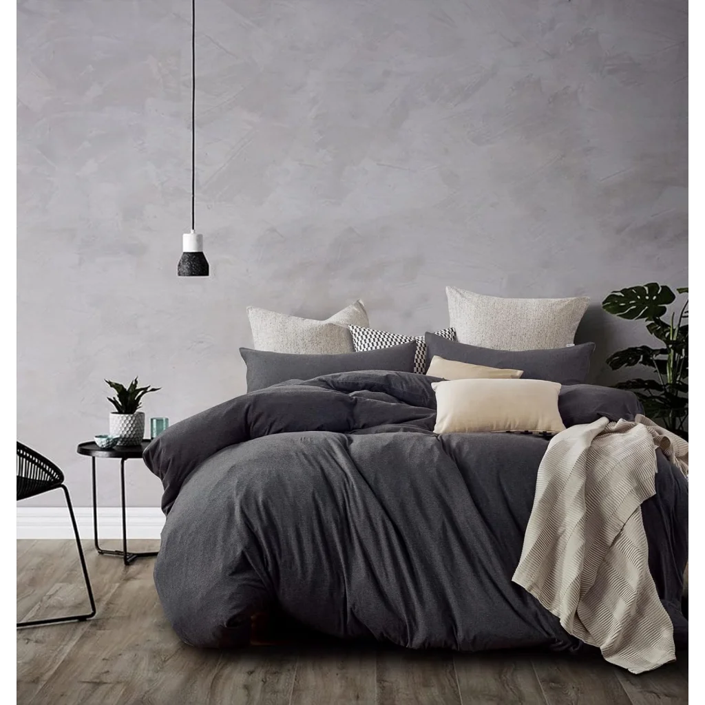 Jersey Cotton Quilt Cover Set 100% - Black Marble - Queen