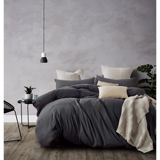 Jersey Cotton Quilt Cover Set 100% - Black Marble - Super