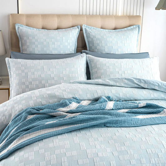 Jervis Checks Jacquard French Blue Quilt Cover Set by Renee