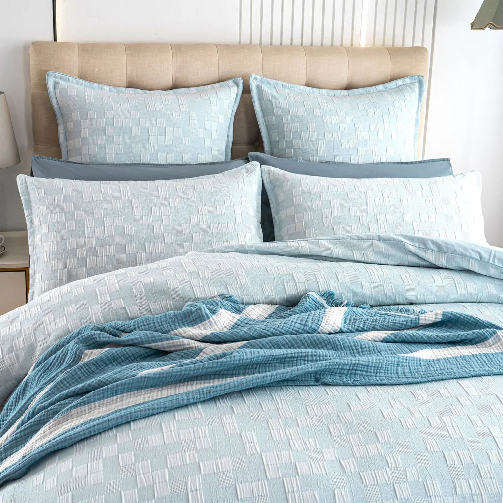 Jervis Checks Jacquard French Blue Quilt Cover Set by Renee