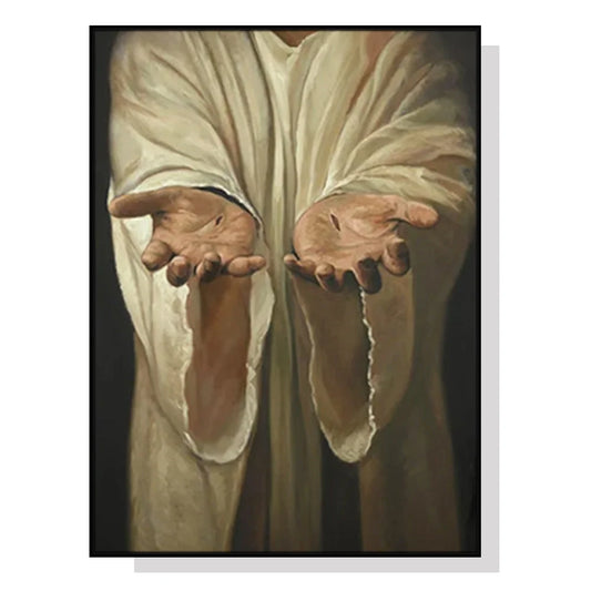 Jesus Nail Hand Black Frame Canvas Wall Art 70cm x 100cm