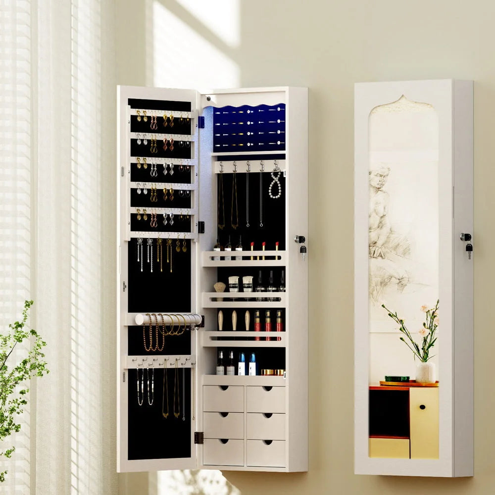 Mirror with jewellery cabinet led lockable