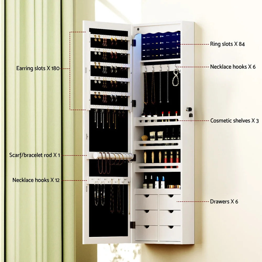 Jewellery Cabinet LED Mirror Lockable 406