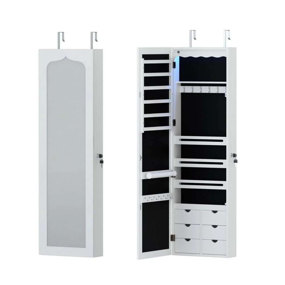 Jewellery Cabinet LED Mirror Lockable - Home & Garden