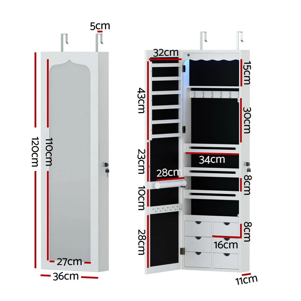 Jewellery Cabinet LED Mirror Lockable - Home & Garden