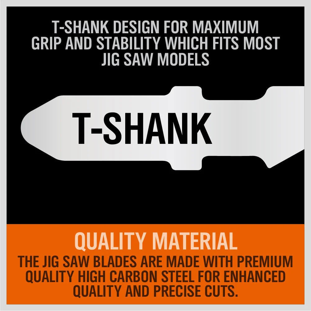 Jig Saw Blades Set 25Pc T-shank Wood Plastic Metal Sheet