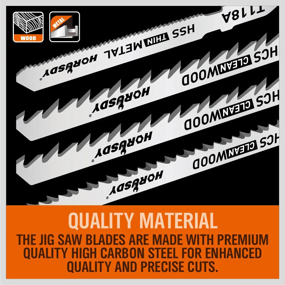 Jig Saw Blades Set 25Pc T-shank Wood Plastic Metal Sheet