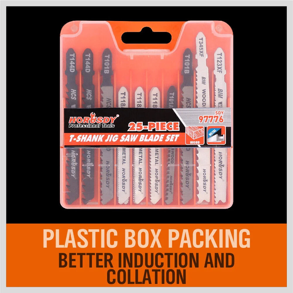Jig Saw Blades Set 25Pc T-shank Wood Plastic Metal Sheet