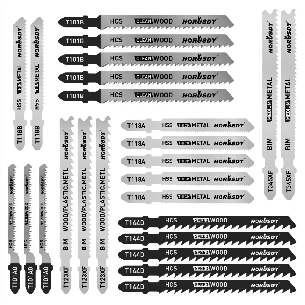Jig Saw Blades Set 25Pc T-shank Wood Plastic Metal Sheet